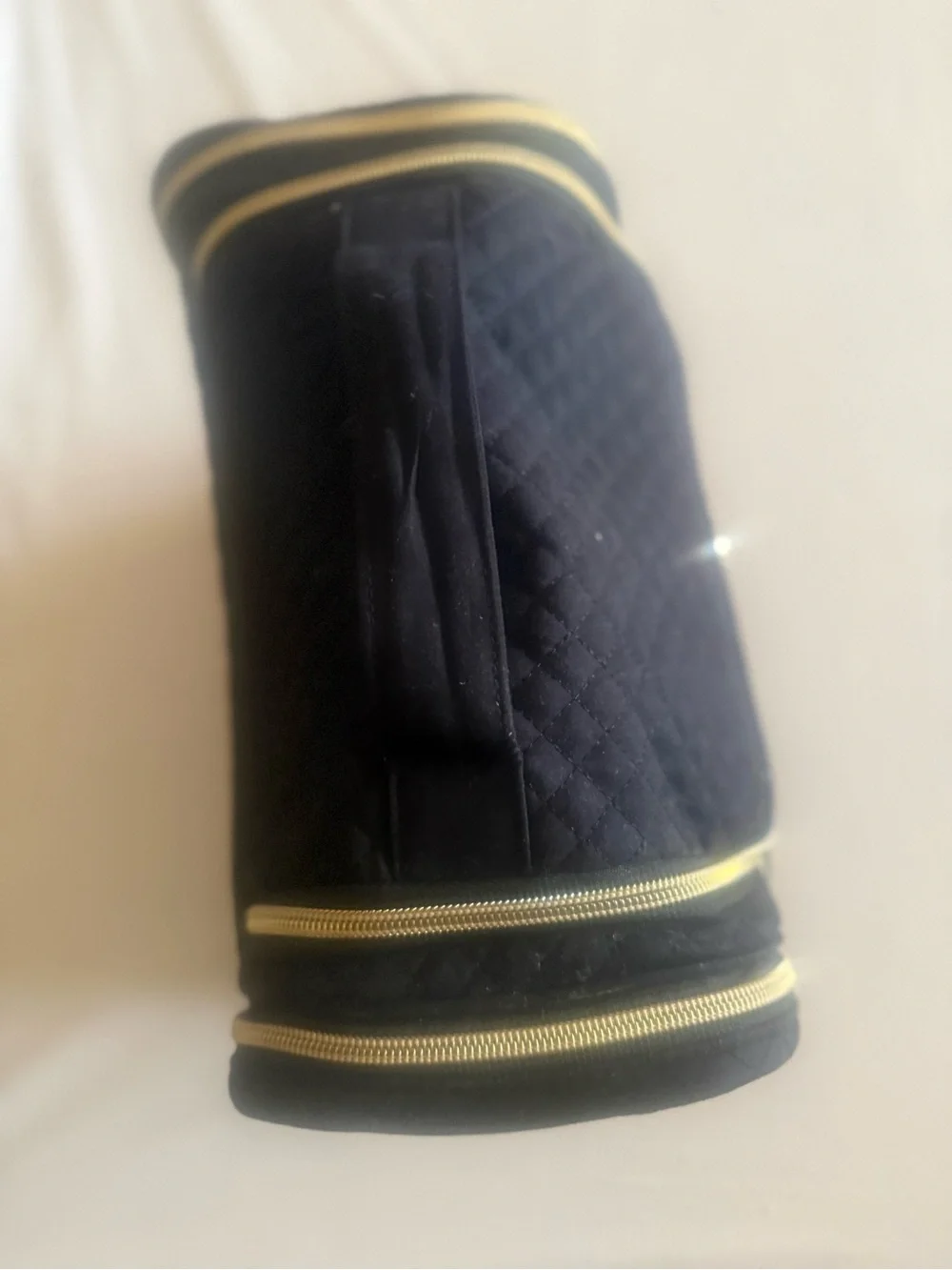 Bagsmart Black Quilted Cosmetic Travel Case with Gold Trim